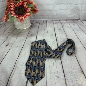 Pierre Balmain silk tie preppy business casual abstract blue brown design